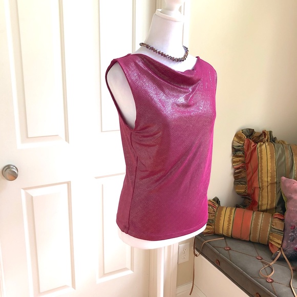 Sold Arden B Bright Pink & Sparkly Silver Metallic Sleeveless Top (L) - Picture 2 of 8